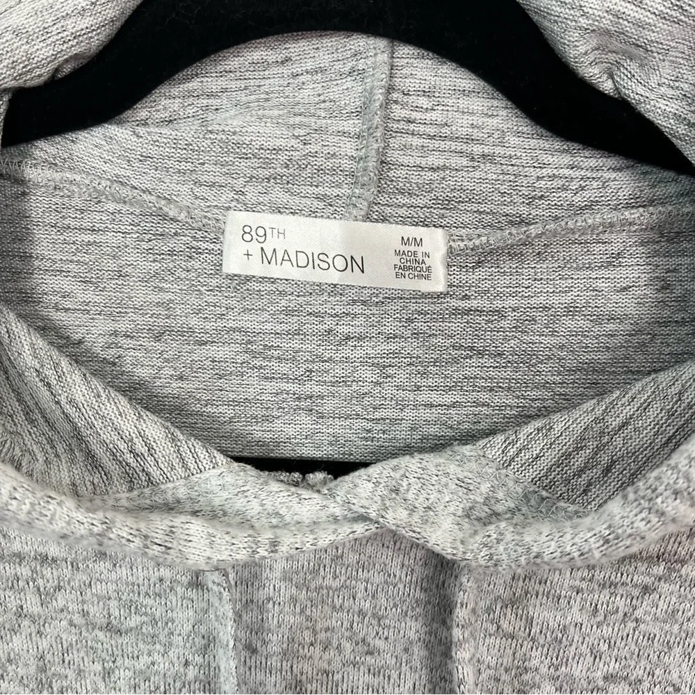 89th + Madison Soft Grey Hoodie Stone Beaded Detail Shoulder Drawstring Sz M